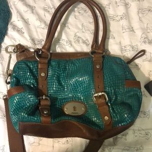 Teal & brown leather Fossil purse